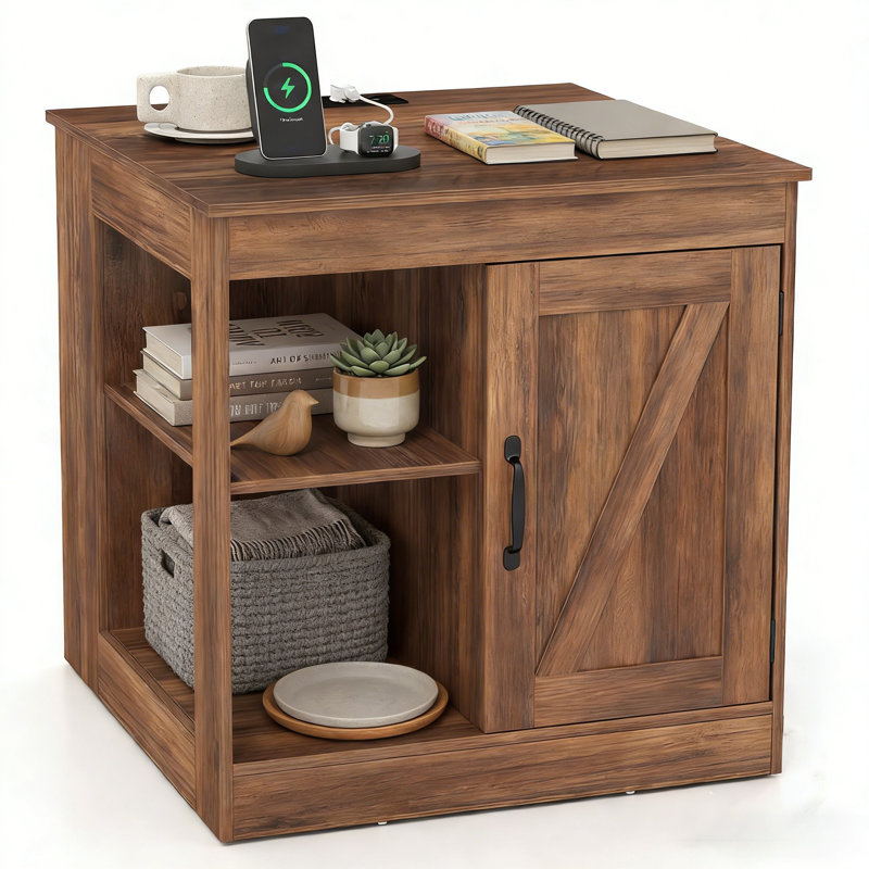 60cm W Manufactured Wood Bedside Table, Rustic Brown