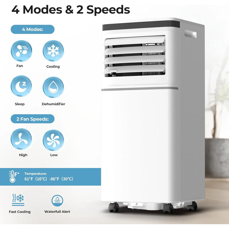 10,000 BTU Portable Air Conditioner with LCD Remote, Ultra Quiet,Dehumidifier,Cools 450 Sq.Ft,24H Timer, Anti-Frozen Protection,for Bedroom,Livingroom,Apartment,Garage