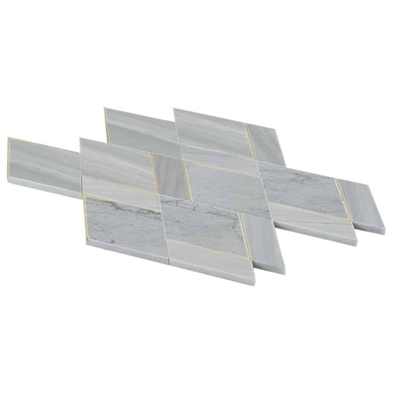 Enver Polished Marble And Brass Mosaic, Gray/Brass