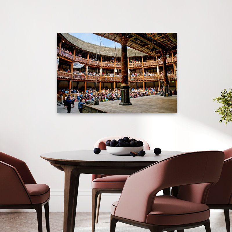 Interior View Of William Shakespeare's Globe Theatre With Audience London England UK by Bob Masters - Wrapped Canvas Print