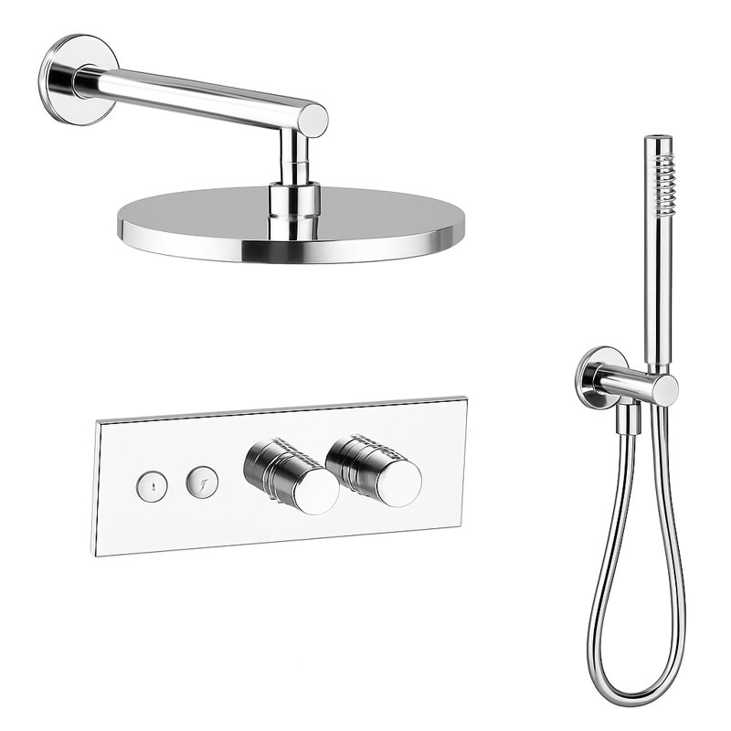 LineaBox Horizontal Round Shower System with 2-Way Diverter, 8-Inch Rain Shower Head and Wall Mounted Hand Shower, Valve Included