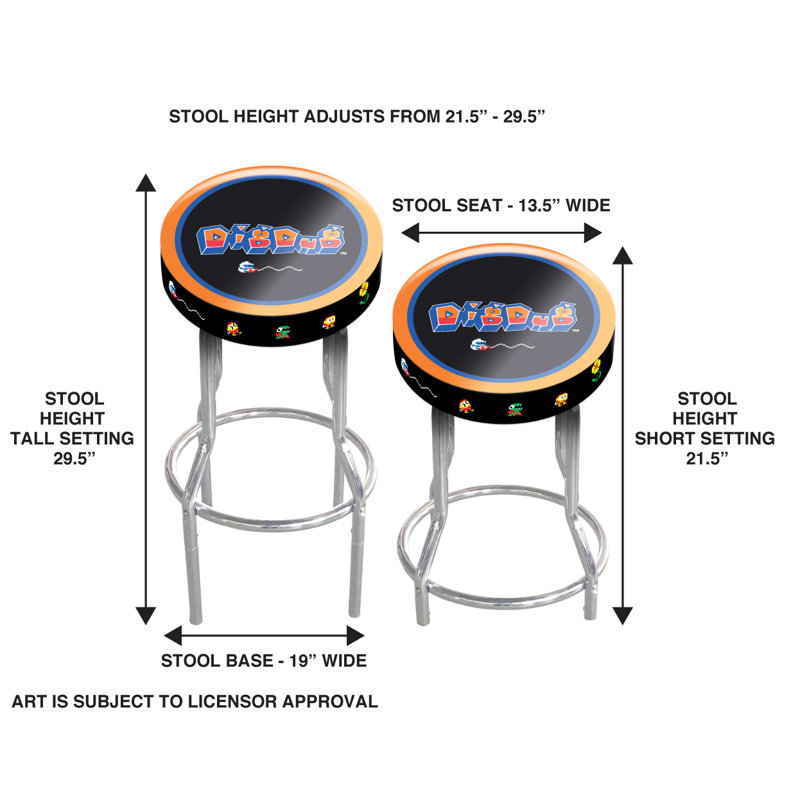 Dig Dug Adjustable Height Chrome Arcade Stool