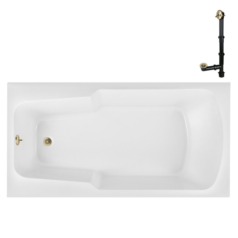 66'' x 34'' Acrylic Soaking Drop-In Bathtub, Drain Included, Polished Brass