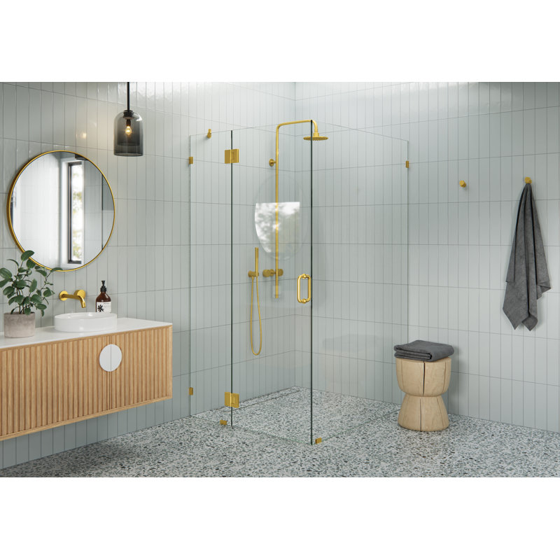 Halo 40 in. x 48 in. x 78 in. 90-degree Fully Frameless Glass Hinged Shower Enclosure, Satin Brass