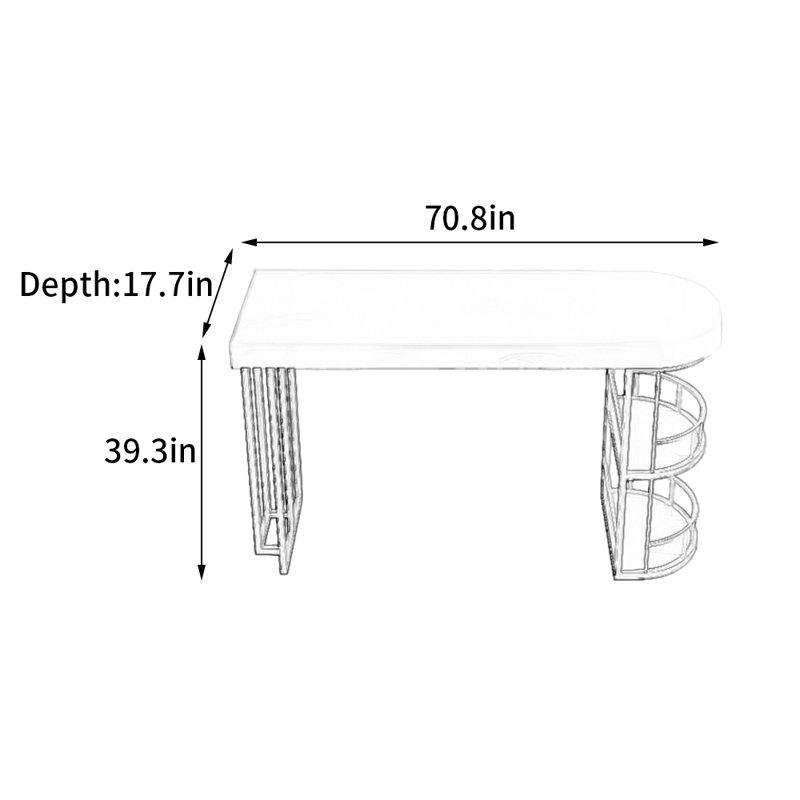 Table de bar en marbre Light Light, Doré, H 39,3 po x L 70,8 po x l 17,7 po