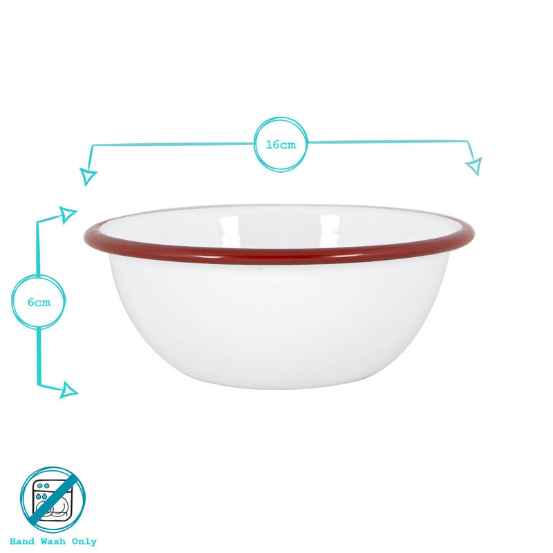 Argon Tableware - White Enamel Bowls, Red
