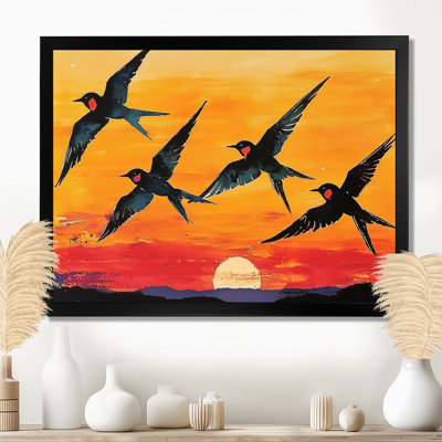 Swallows at Sunset - oiseau, art mural
