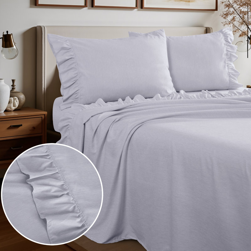 Shabby Chic Printed Pin Stripe Sheet Set, Blue, Twin