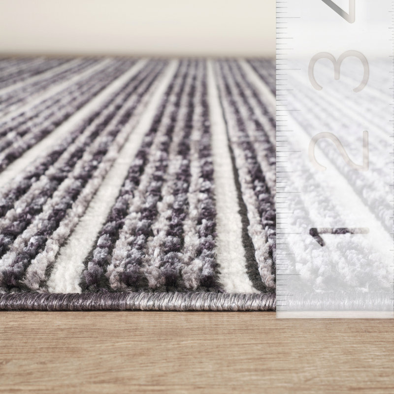 Tapis rayé noir ivoire Abani Rugs BUR120A Delastre, Rectangle 7 pi 9 po x 10 pi 2 po