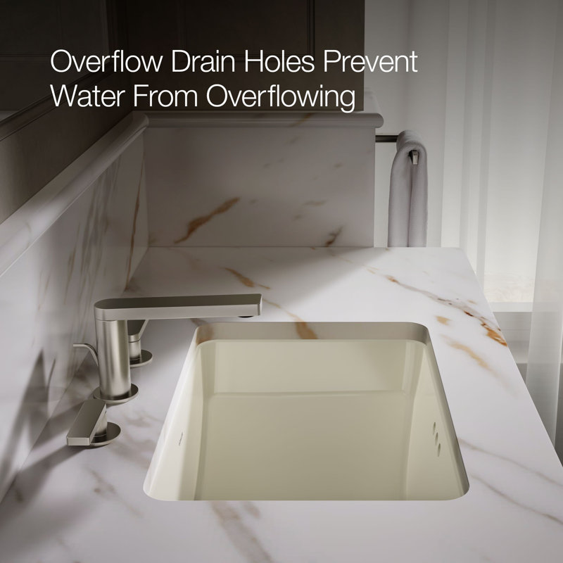 Ladena Vitreous China Rectangular Undermount Bathroom Sink, Biscuit