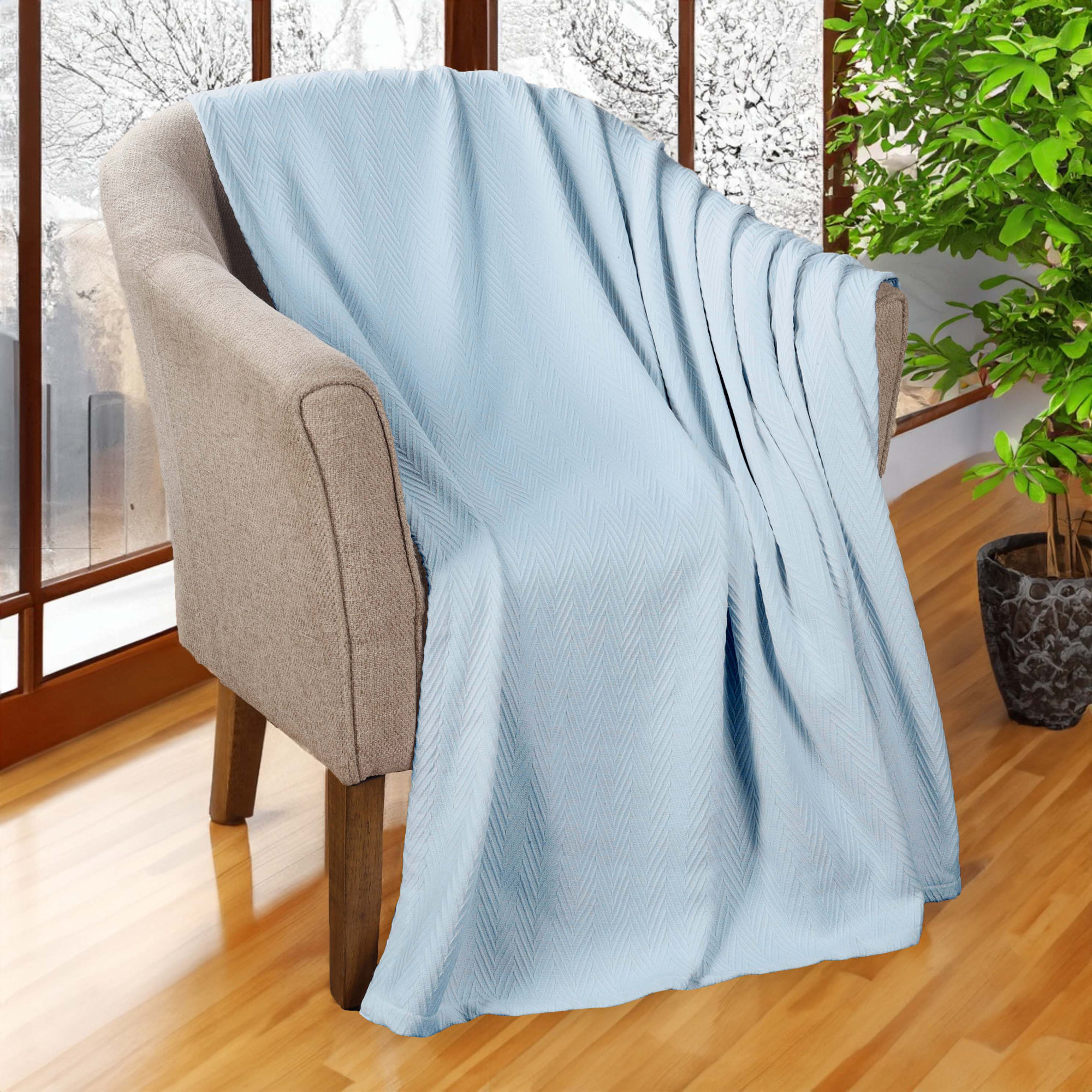 Jareth Woven Metro Zig-Zag All-Season Cotton Blanket, Full/Queen, Light Blue