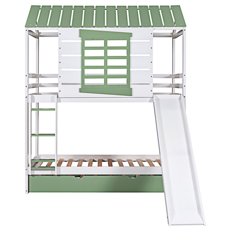 House Bunk Bed With Convertible Slide And Trundle