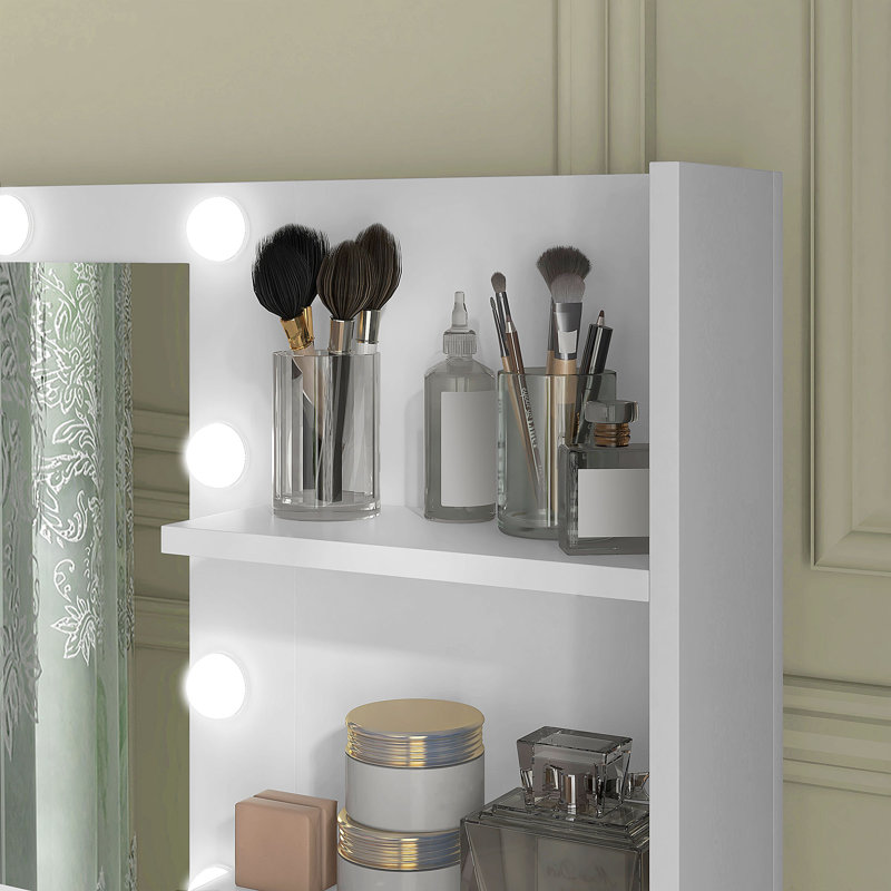 Coiffeuse, coiffeuse avec miroir à DEL et rangement, Blanc