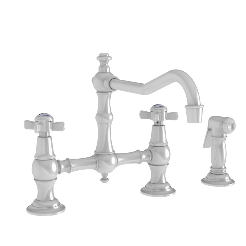 Chesterfield Kitchen Bridge Faucet with Side Spray, Venetian Bronze, Cross