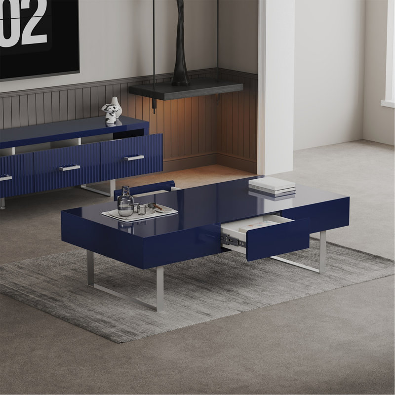 Table basse 52,4 po x 26,8 po x 15,6 po - bleu ultrabrillant, Bleu / Argent