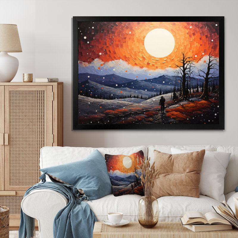 «Western Uncharted Territory Pointillism», reproduction sur toile, Cadre simple noir, H 16 po x l 32 po x P 1 po