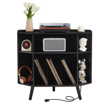 Corner bookshelf with charging station and USB port by Latitude Run