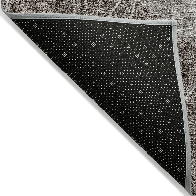 Tapis d'intérieur rond lavable géométrique 8 pi gris et argenté taupe