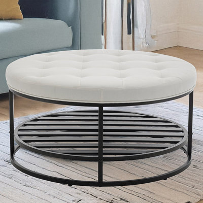 BARNUT Coffee Tables, Modern Upholstered Tufted Center Table With Metal Shelf, Round Coffee Tables For Living Room, Performance Fabric