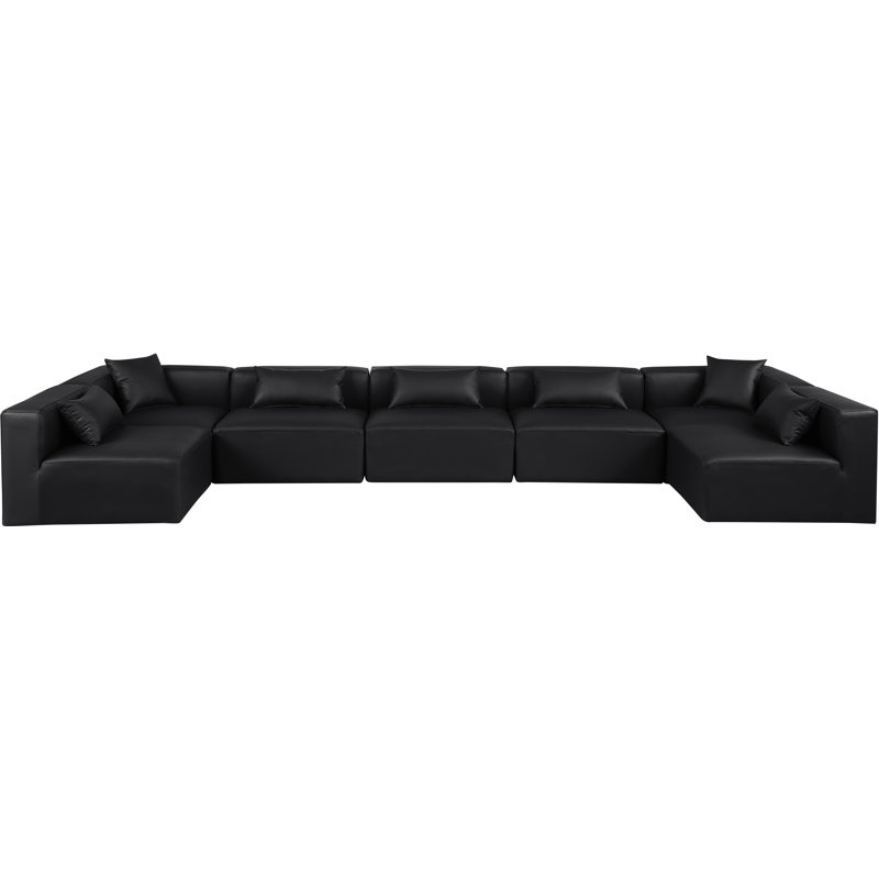 Houswerth Upholstered U-Shaped Sectional Reversible, Black Vegan Leather