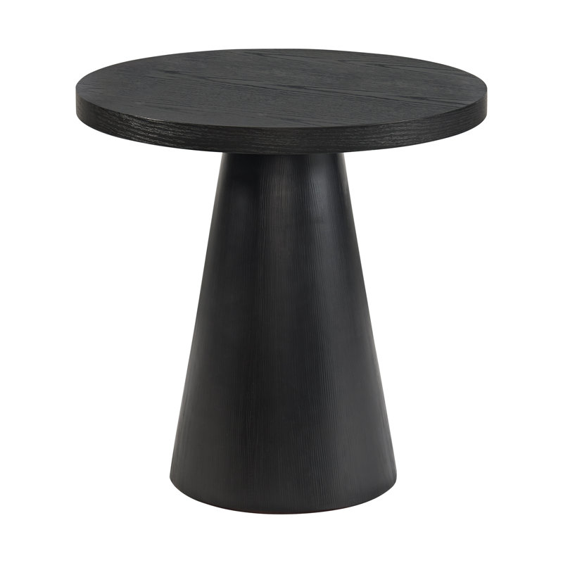 Black Round Wood Pedestal End Table, 22"