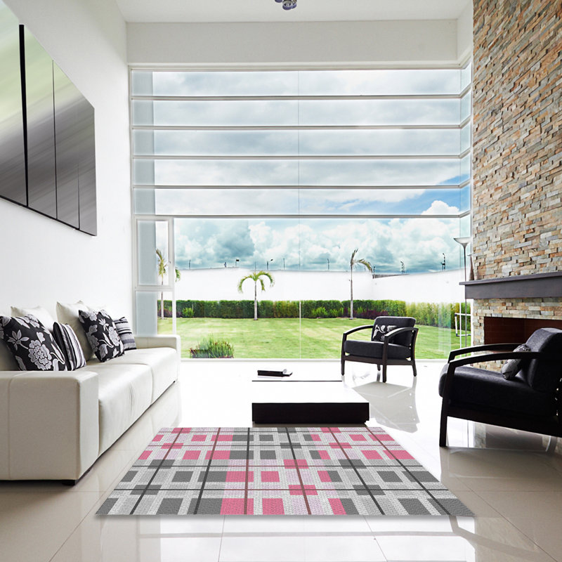 Tapis géométrique rose / gris Shamiera, Carré 6 pi