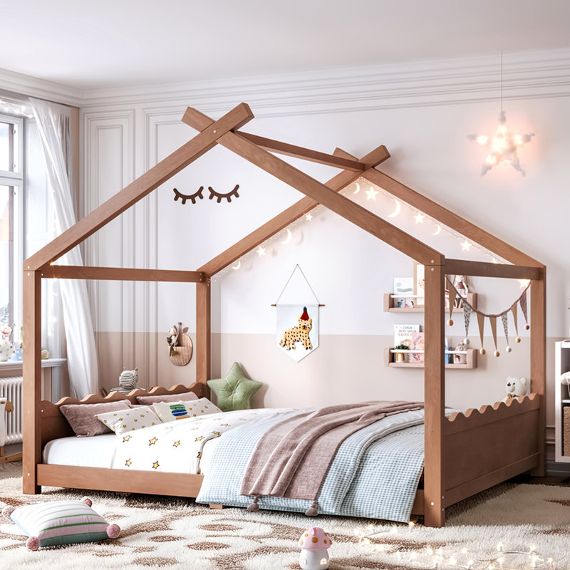 Grand lit sur pied avec lattes de soutien, structure de lit en bois massif pour enfants, pas de sommier tapissier et ouverture, naturel profond