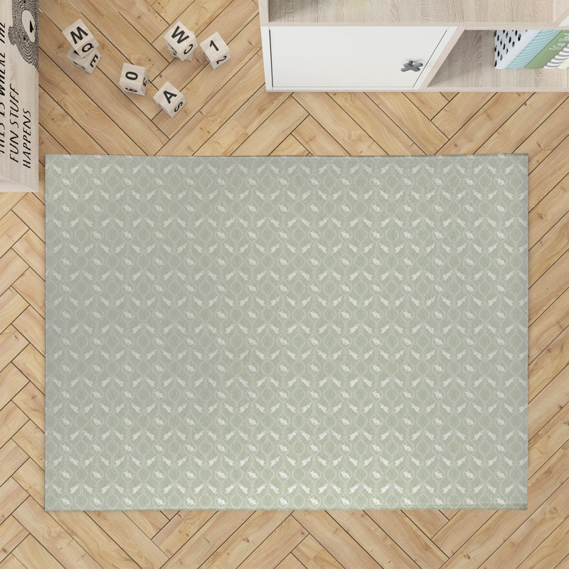 Nantucket Bunny Kids Play Mat, Sage, Rectangle 5' x 7'