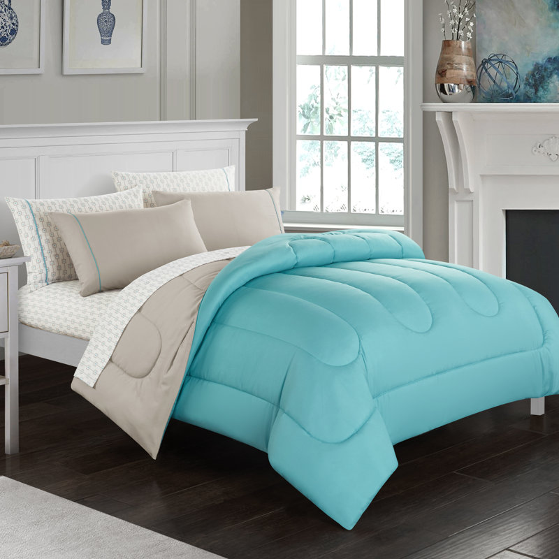 Full Teal Blue Down Alternative Reversible Bed in a Bag Set