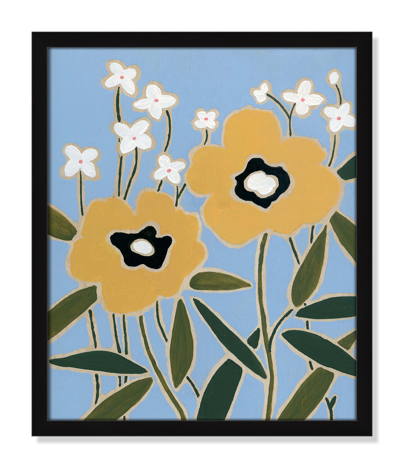 Woodblock Floral II by - Single Picture Frame Print, Satin Black Framed, 19" H x 16" W x 1.25" D