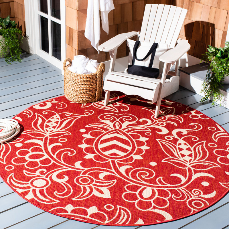 Tapis d'intérieur / extérieur à motif floral Peoria, Rond 6 pi 7 po