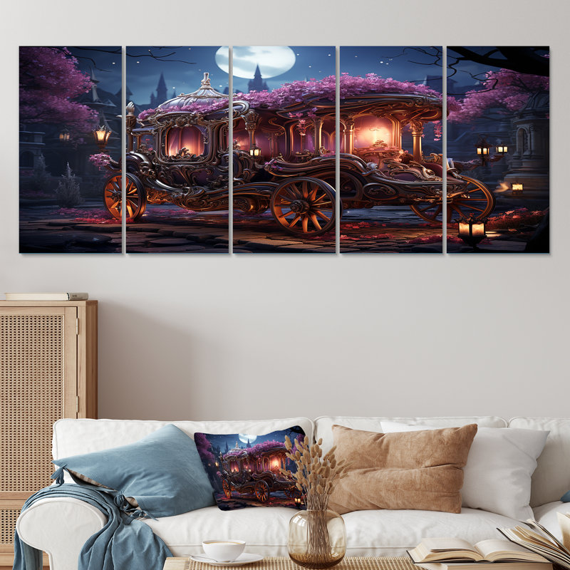 "Floral Princess Carriage - Old American Cart", art mural 5 pièces, H 32 po x l 80 po