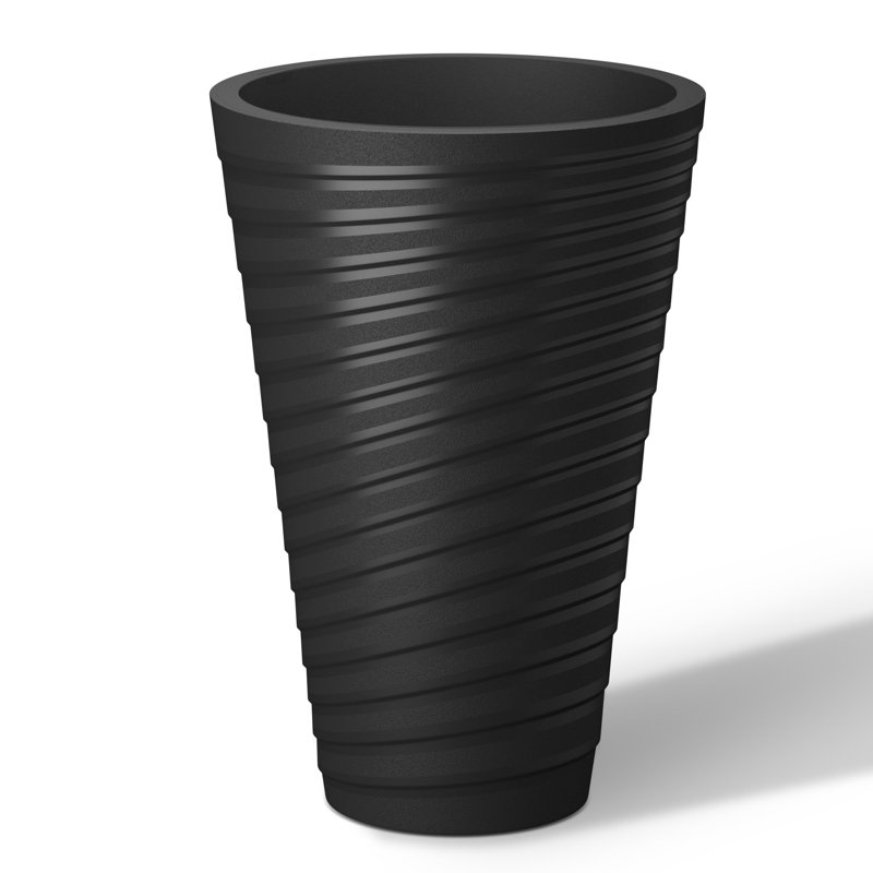 Aftina Pot Planter, 15" H x 9.8" W x 9.8" D, Spiral Black