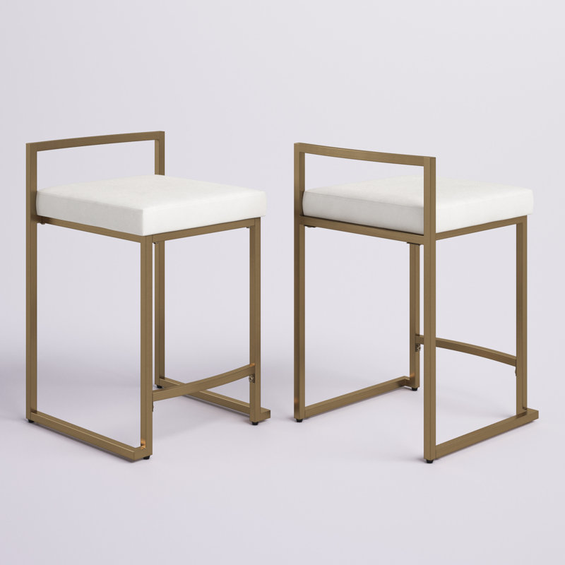 Progreso Upholstered Counter Stool with Metal Frame, Counter Stool (24.25" Seat Height), Cream