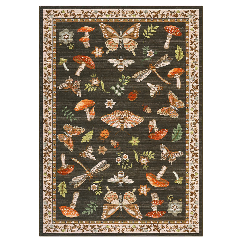 Floral Machine Washable Rug with Non-Slip Backing, Soft Thin Low Pile Non Shedding Floor Carpet, Indoor Foldable Printed Accent Mat for Living Room/Nursery/Bedroom