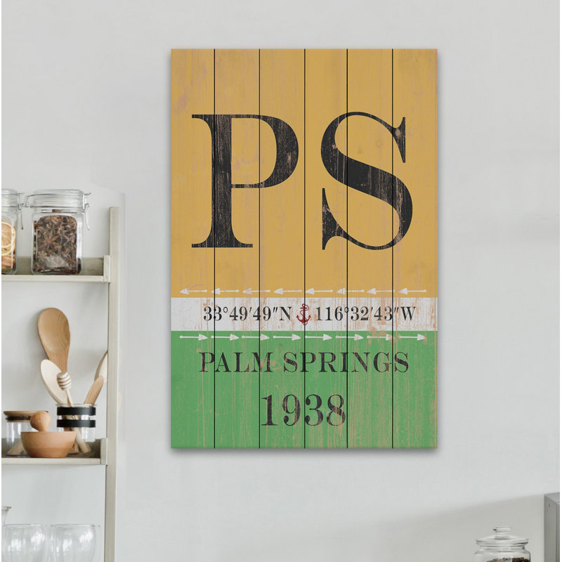 Palm Springs 1938, art textuel sur bois sans cadre, H 18 po x l 12 po x 1,5 po