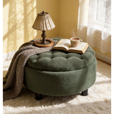 Repose-pieds rond avec rangement de 25 po avec plateau, table basse en tissu capitonné moderne avec rangement, repose-pieds rembourré avec plateau amovible pour le salon, la chambre à coucher
