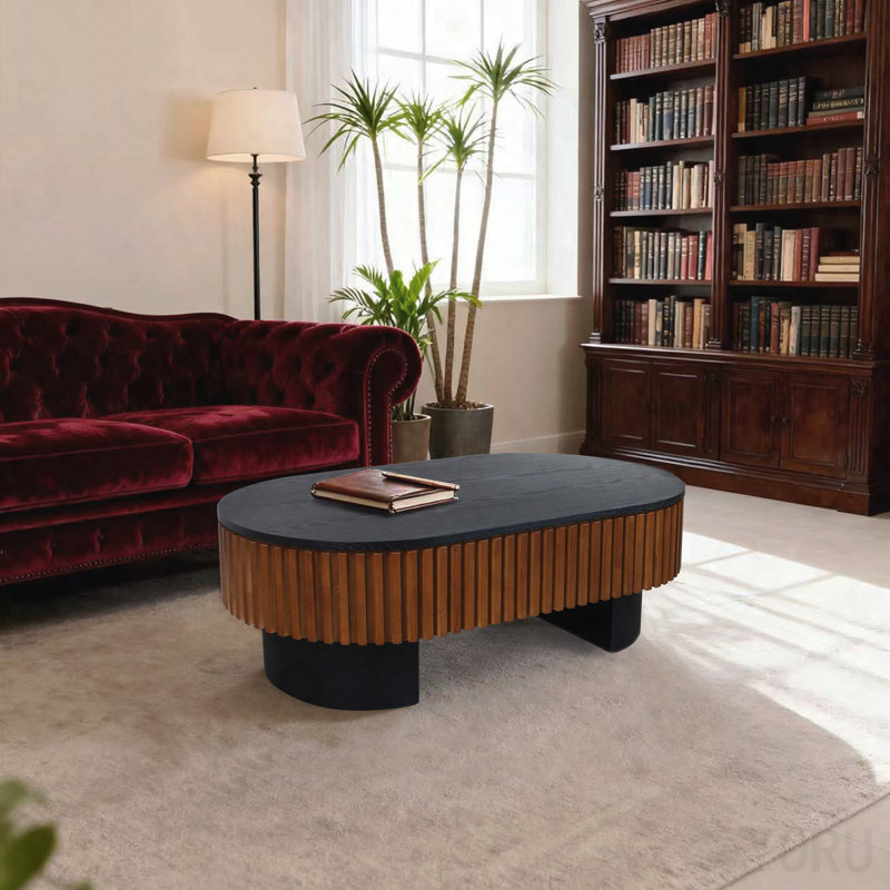 Table basse elliptique de 43,7 po - rangement dissimulé, plateau amovible - noir / noyer, Black/Brown