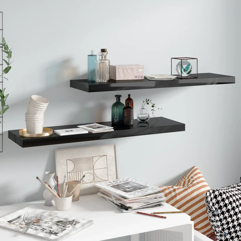 Arson 2 Piece Floating Shelf, 3.8cm H x 23.5cm W x 90cm D, High Gloss Grey