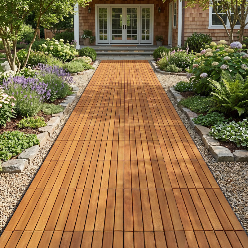 Ensemble de 9 tuiles de terrasse Tranquillo - motif rayé - doré, Doré, 9 pièces