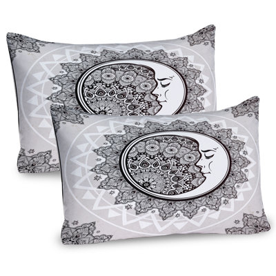 Ambesonne Mandala Pillow Sham 2 Pack Moon Stars Bohemian Pattern  White Beige and Black -  pil-2_17336_26x20