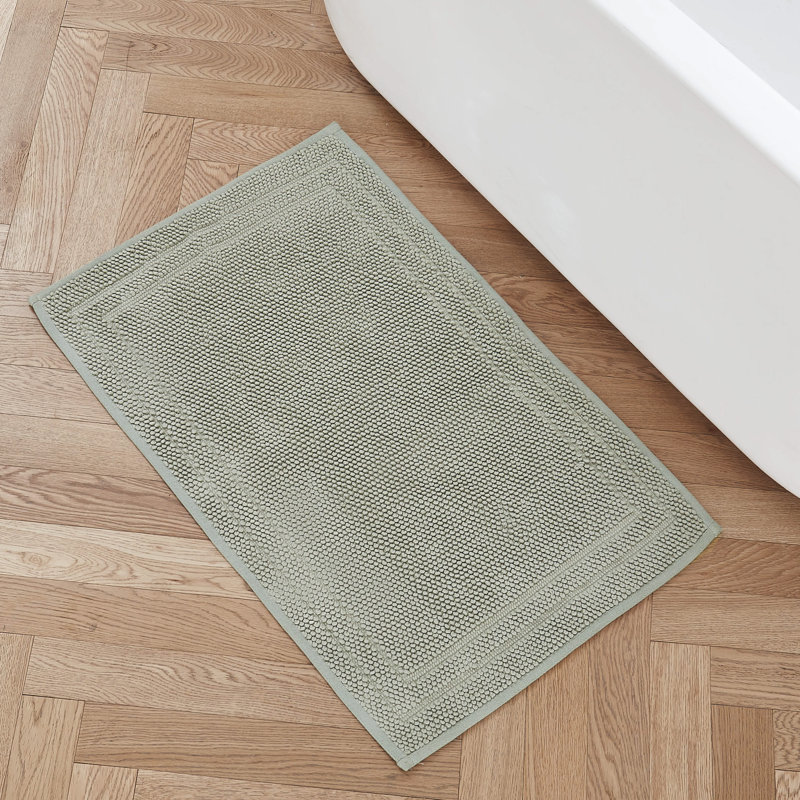  Luxe Looped Textured Cotton Bath Rug, Green