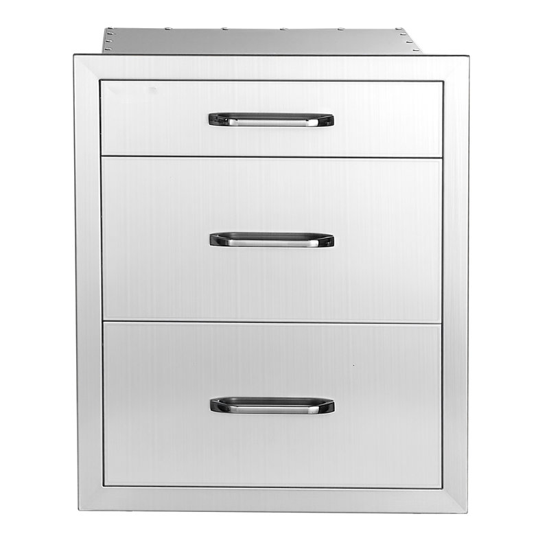 Outdoor Kitchen Drawers, 20"W x 20"H x 17"D, 3-Tier Storage Solution for BBQ Island, Patio Bars, and Grill Stations, with Handle, Built-In Design for Organizing Cookware and Accessories