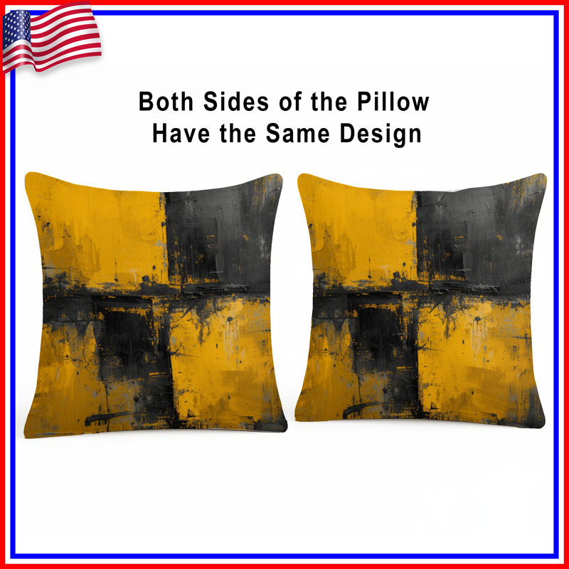 Coussins décoratifs jaunes et noirs à motif abstrait, 18 po x 18 po