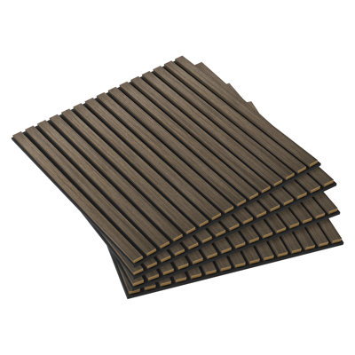 HOMCOM Lot de 4 panneaux muraux imitation bois 3D, lattes acoustiques en MDF 61 x 61 cm pour la décoration intérieure et l'insonorisation, finition noyer