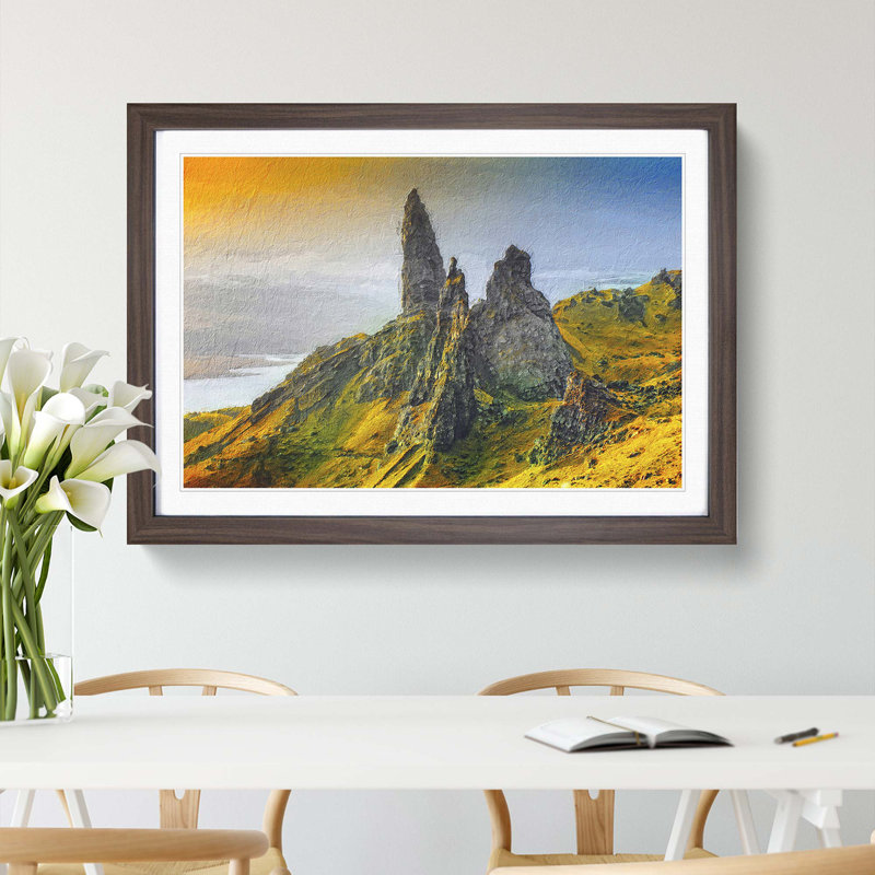The Old Man of Storr in the Isle of Skye Scotland - Picture Frame Painting Print, 27cm H x 36cm W x 2cm D, Walnut Framed