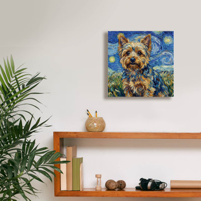 Toile épique Graffiti «Yorkshire Terrier Starry Night» par Rich Monet, 12 po x 12 po