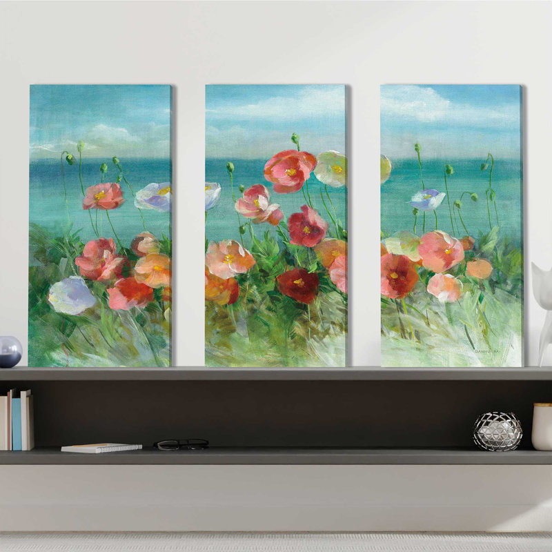 Coastal Poppies - Ensemble de 3 toiles tendues, H 24 po x l 36 po x P 0,75 po