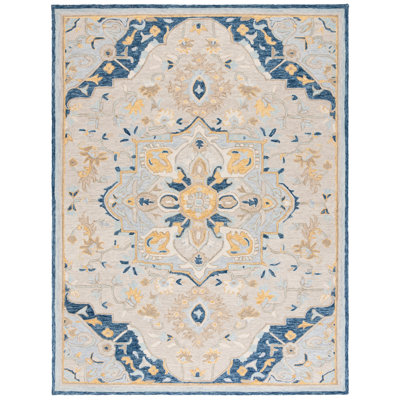 Tapis oriental beige / gris en laine / coton touffeté à la main Shenade
