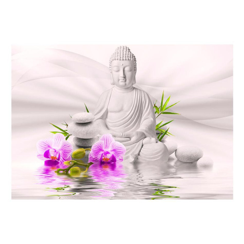 Adhésif mural Benish Buddha and Orchids, Violet, 55" L x 77" W